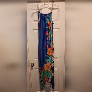Lemmie for Nina Leonard Sz L chain link strap floral maxi dress.